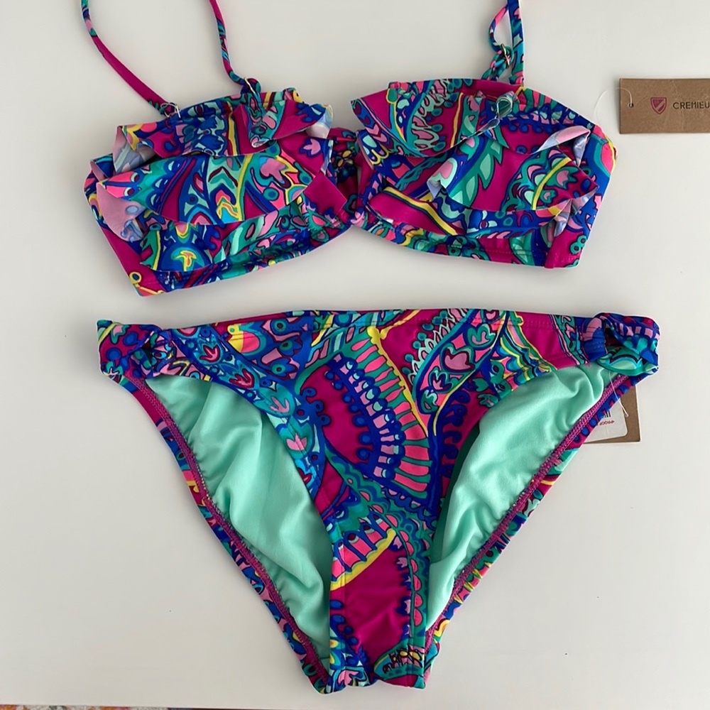 Cremieux Vibrant Colorful Print Bandeau Convertible Strap Bikini Top - Small